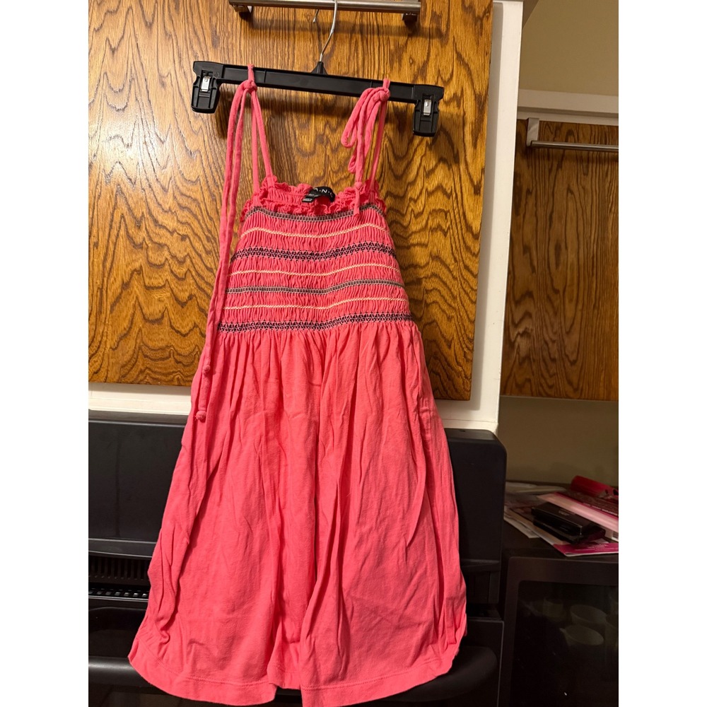 A.N.A Girls Pink Smocked Tie Strap Dress Embroidered Boho Summer Size Medium